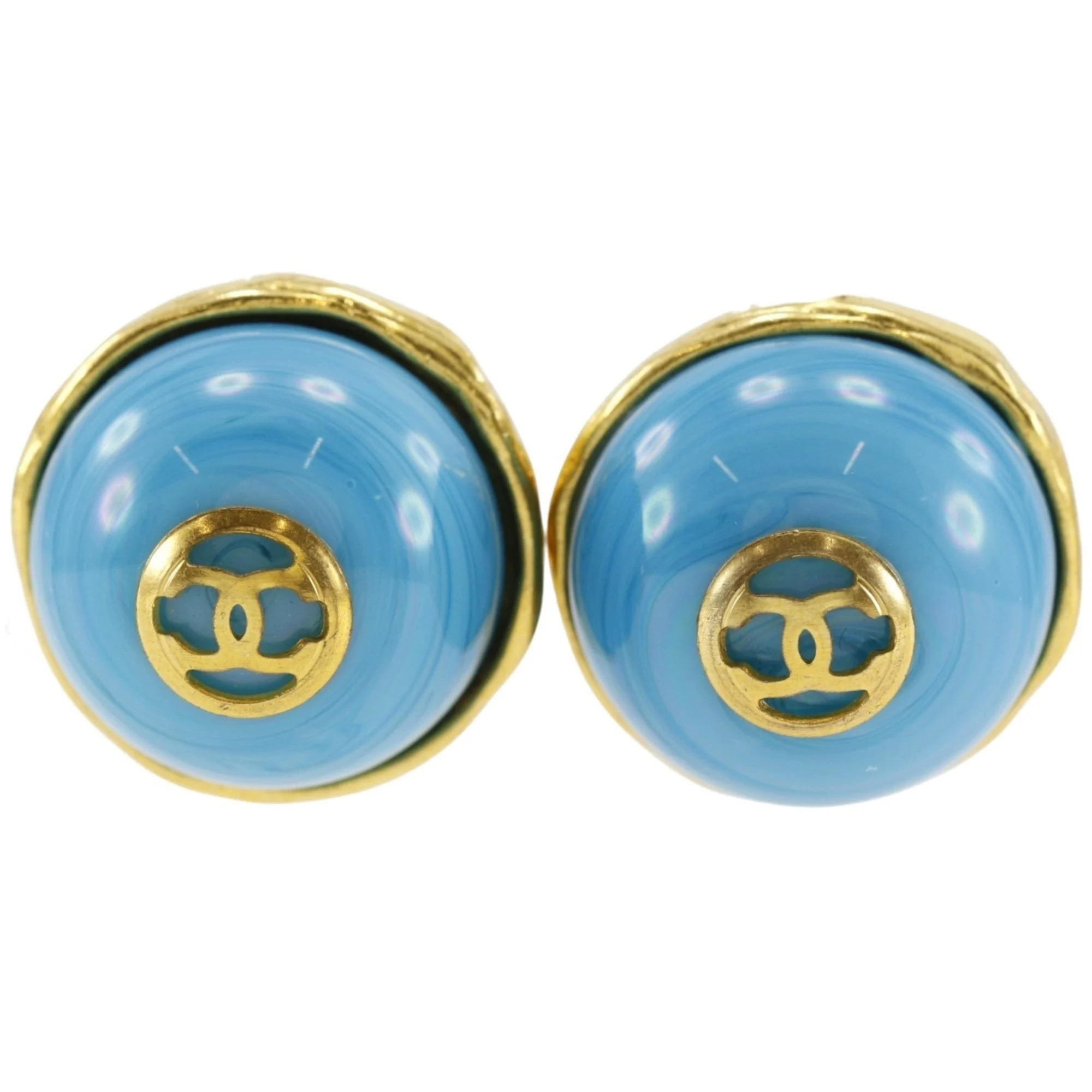 Chanel Authentic Blue Logo Earrings